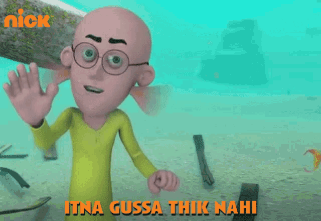 a cartoon character with the words itna gussa thik nahi on the bottom