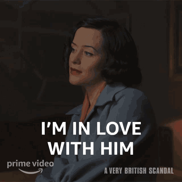 a woman says i 'm in love with him on a poster