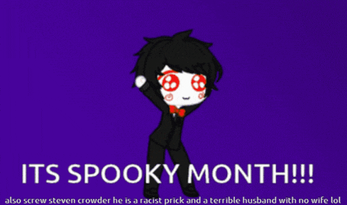a poster that says its spooky month with a cartoon character