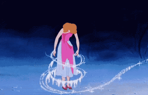 a cartoon of a woman in a pink dress standing in the snow