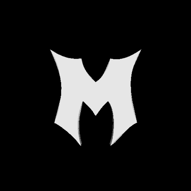 a white letter m on a black background with a shadow