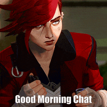 a cartoon of a woman with red hair and the words good morning chat