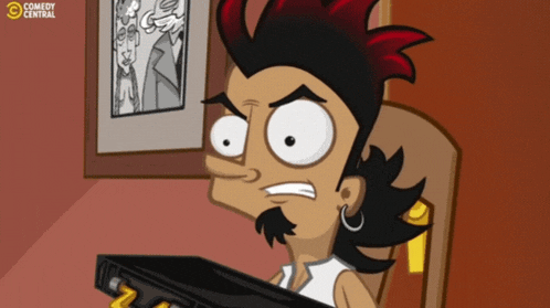 a cartoon of a man holding a gun with the words comedy central behind him