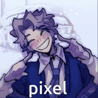 a pixel art of a man in a suit and tie smiling with pixel written below him