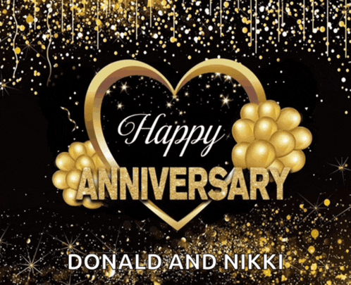 happy anniversary donald and nikki with a heart and balloons