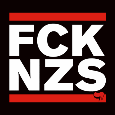 a black and white logo with the words fck nzs on it