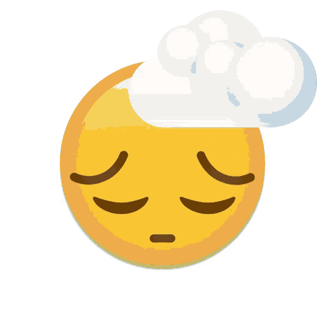 a yellow smiley face with sweat coming out of it and a cloud above it