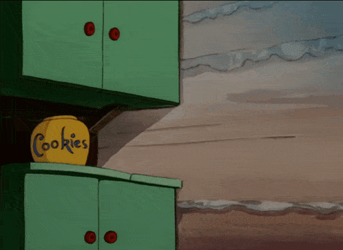 a cartoon of jerry looking at a jar of cookies on a shelf