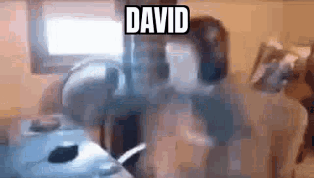 a blurred image of a person with the name david written on the bottom