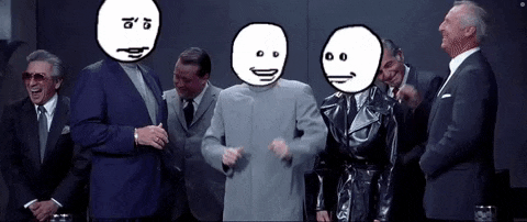 a group of men in suits and ties with smiley faces on their faces laughing