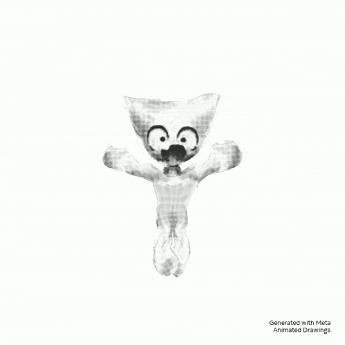 a black and white drawing of a stuffed animal with the words generated with meta animated drawings below it