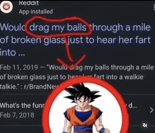 a screenshot of a reddit app installed with a picture of goku