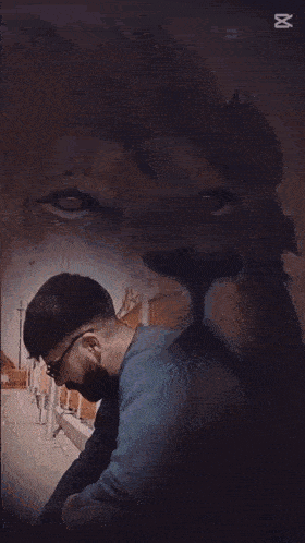a double exposure of a man and a lion 's head