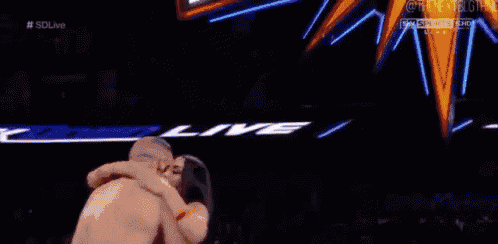 a wrestling match is taking place in front of a sign that says wrestlemania .