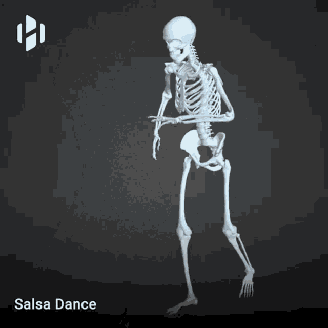 a 3d model of a human skeleton with the words salsa dance below it