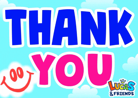 a blue and pink sign that says thank you with lucas & friends on the bottom