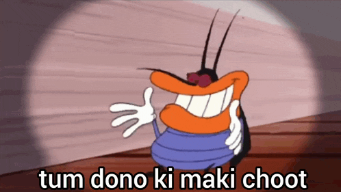 a cartoon character with the words tum dono ki maki choot written below it