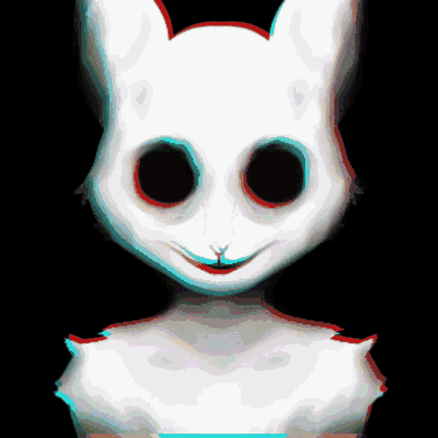 a white rabbit with red eyes and a smile on its face