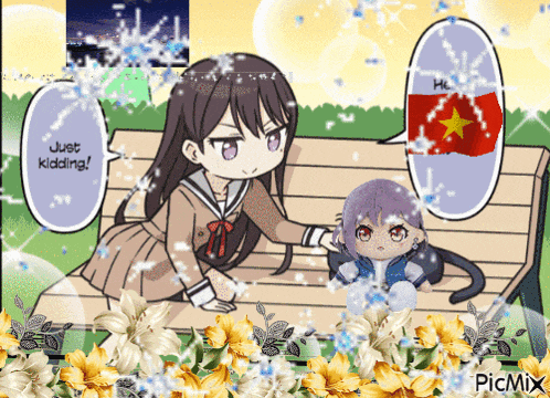 a cartoon of a girl petting a stuffed animal with the words just kidding