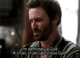 a man with a beard is saying " i 'm definitely a god "