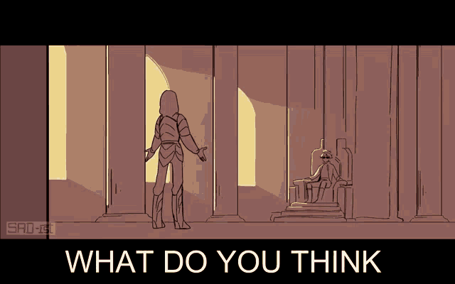 a drawing of a man sitting on a throne with the words what do you think