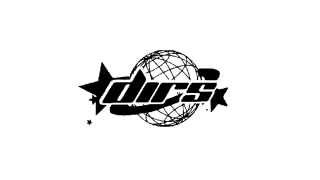a black and white logo for dirts with a globe