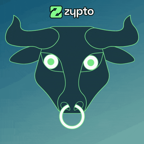 a drawing of a bull with a ring in its nose and the word zypto on the bottom