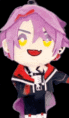 a cartoon character with purple hair and yellow eyes .