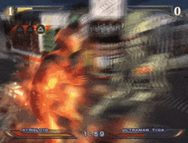a video game with kyrieloid fighting ultraman tiga