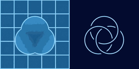 a picture of a cloud and a picture of three circles on a dark background
