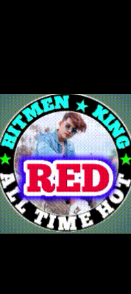 a logo for hitmen king red all time hot has a picture of a man in the center