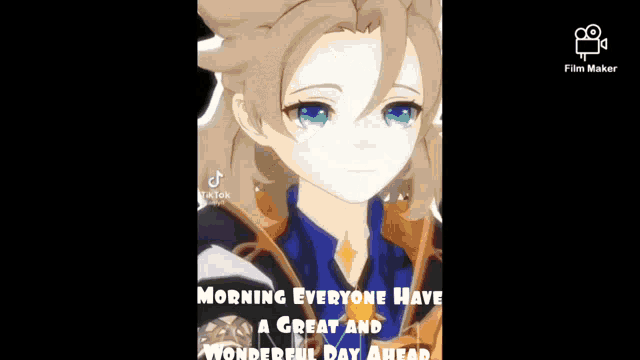 a video of a anime character with the words morning everyone have a great and wonderful day ahead