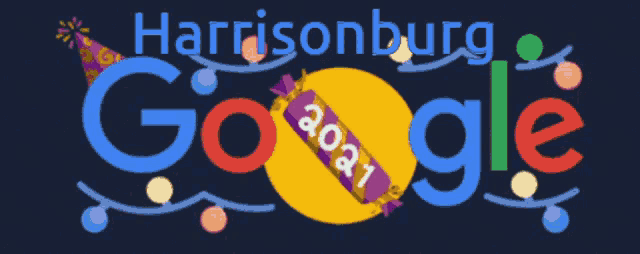 a harrisonburg google logo with a candy in the center