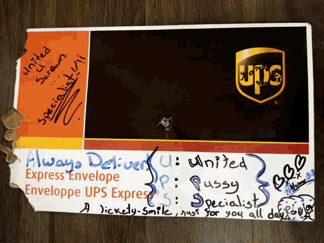 a ups envelope with a picture of a man on it