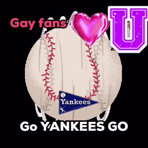 a baseball with a heart and the words gay fans go yankees go on it .