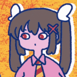 a drawing of a girl with pigtails and a red cross on her forehead