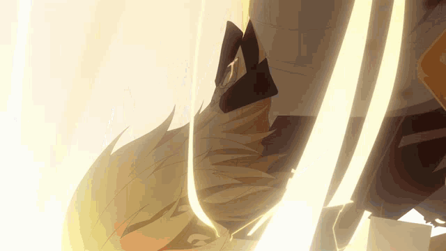 a close up of a cartoon character with a light coming out of his head