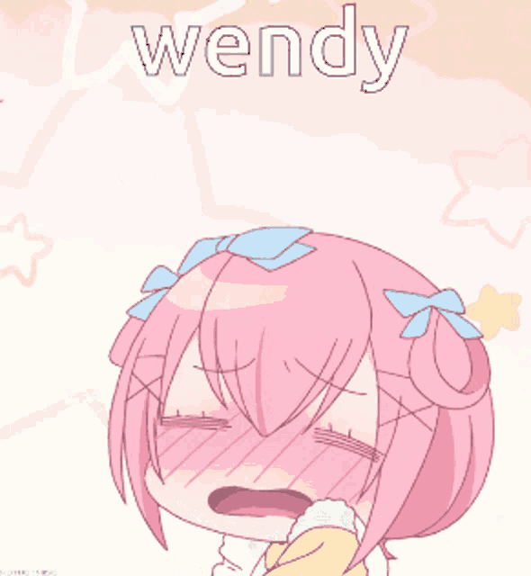 a little girl with pink hair and the name wendy on the bottom
