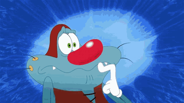 a cartoon character with a red nose is thinking about a tree on a small island