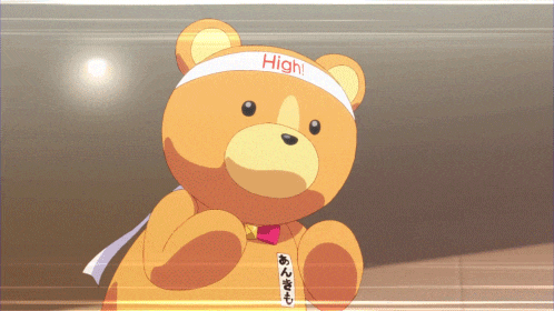 a teddy bear is wearing a headband that says high