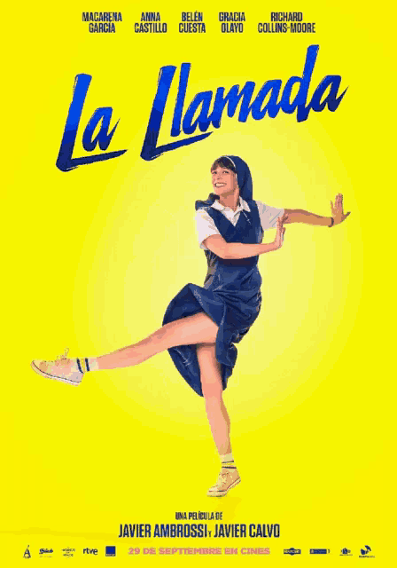 a movie poster for la llamada shows a nun on a yellow background