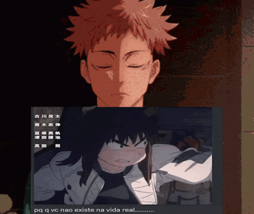 a picture of a man and a picture of a girl with the words pq q vc nao existe na vida real on the bottom