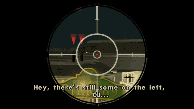 a sniper scope with a sign that says city of san diego
