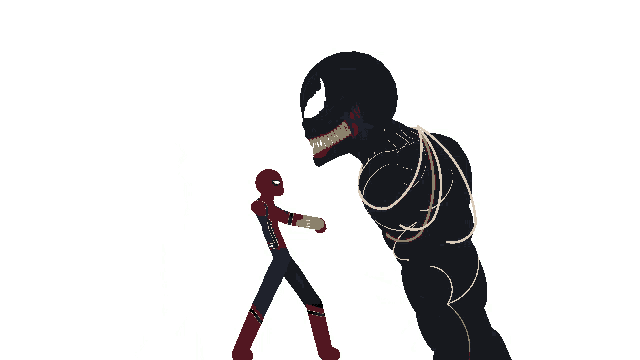 a man in a spiderman costume is standing next to another man in a black suit