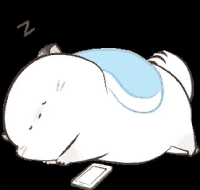 a cartoon cat is sleeping next to a cell phone .