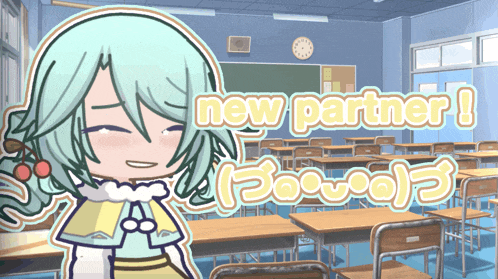 a picture of a girl in a classroom with the words " new partner " below her