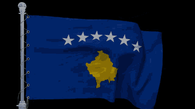 the flag of kosovo is blue and yellow with white stars