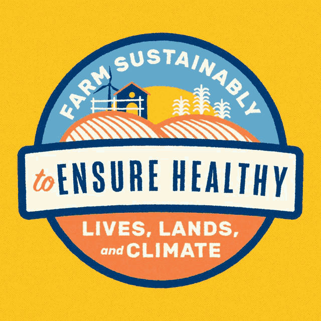 a logo that says farm sustainably to ensure healthy lives land and climate