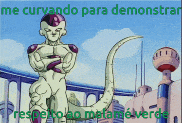 a picture of a cartoon character with the words me curvando para demonstrar respeito ao matame verde