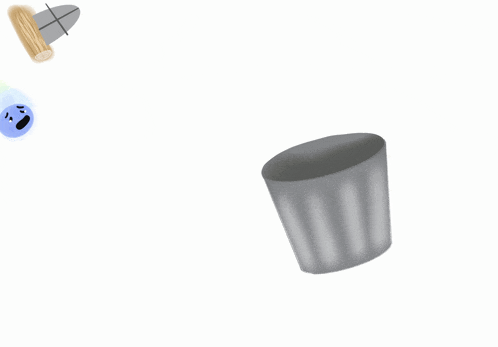 a cartoon drawing of a bucket and a knife